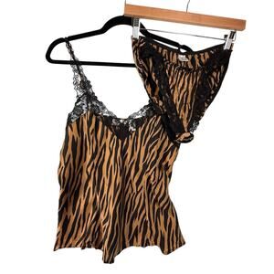 VTG Silkscreen 80s Hi Cut Flutter Panty SIZE LARGE Cami Lingerie Set Tiger Lace